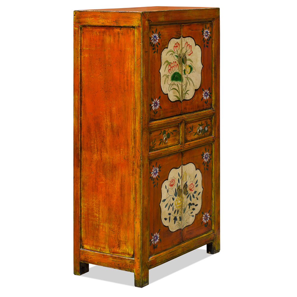 Su Chow Orange Elmwood Oriental Tall Storage Cabinet