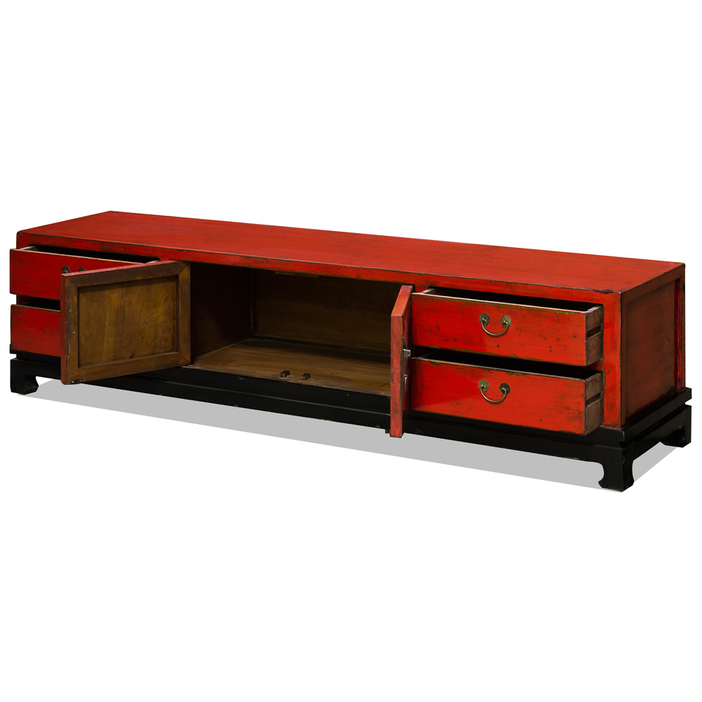 Distressed Red Elmwood Kang Oriental Media Cabinet