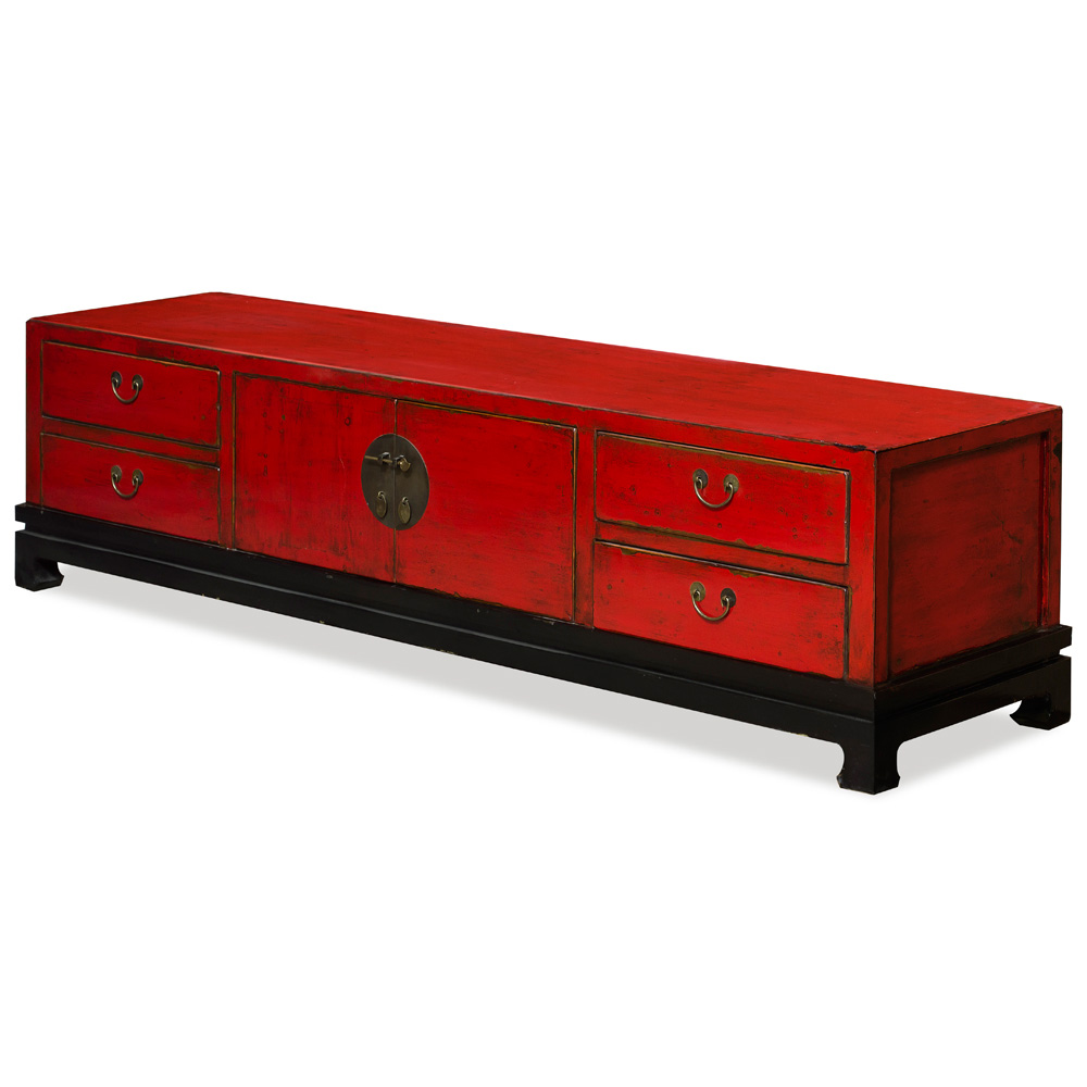 Distressed Red Elmwood Kang Oriental Media Cabinet