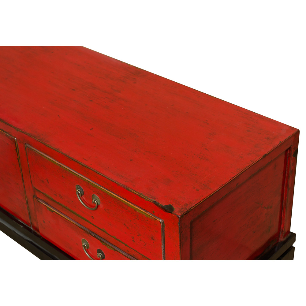 Distressed Red Elmwood Kang Oriental Media Cabinet