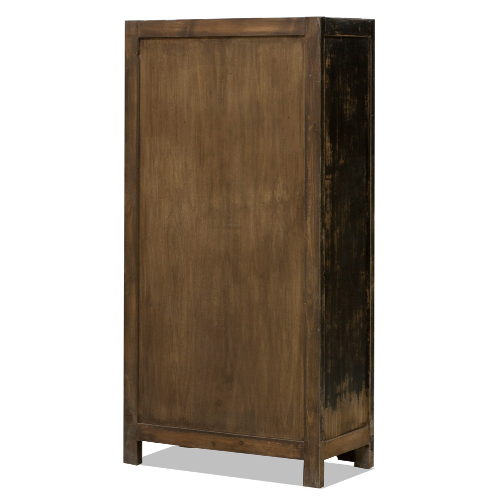 Distressed Black and Light Blue Elmwood Chinese Ming Armoire