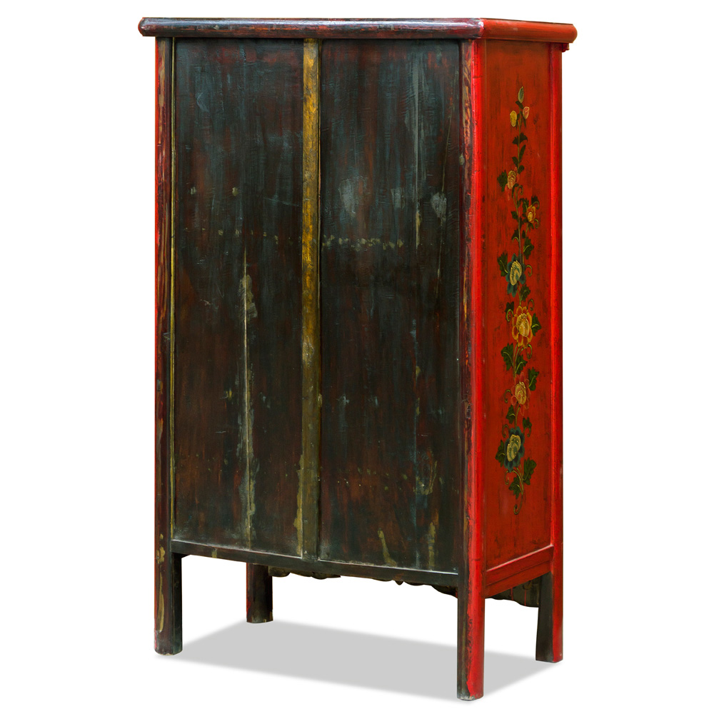 Elmwood Qing Dynasty Oriental Armoire with Peony Flowers