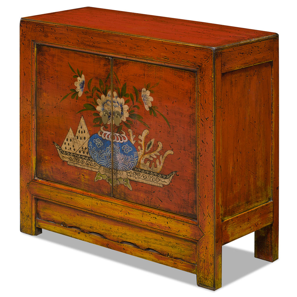 Elmwood Peony Flower Mongolian Cabinet