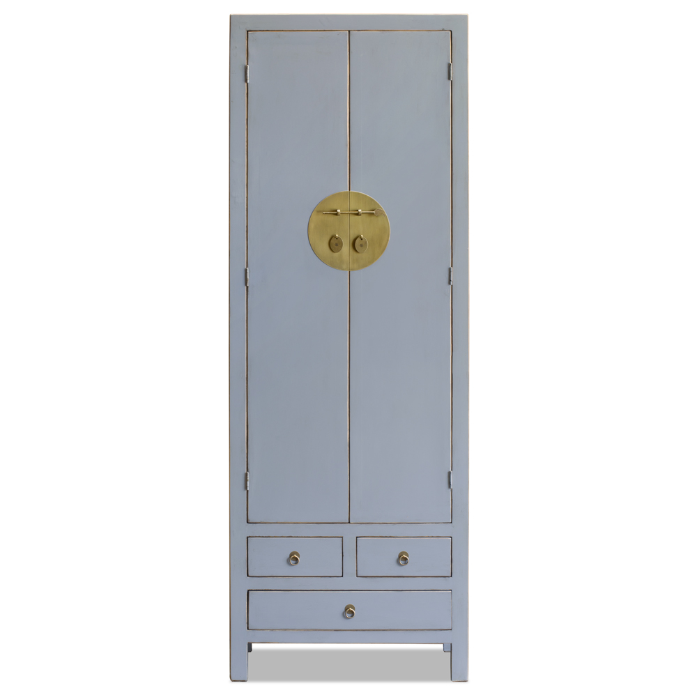 Distressed Pastel Blue Elmwood Ming Armoire