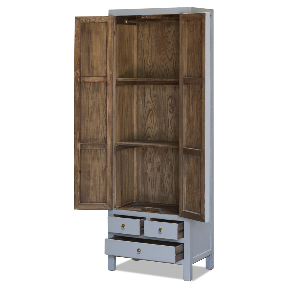 Distressed Pastel Blue Elmwood Chinese Ming Armoire