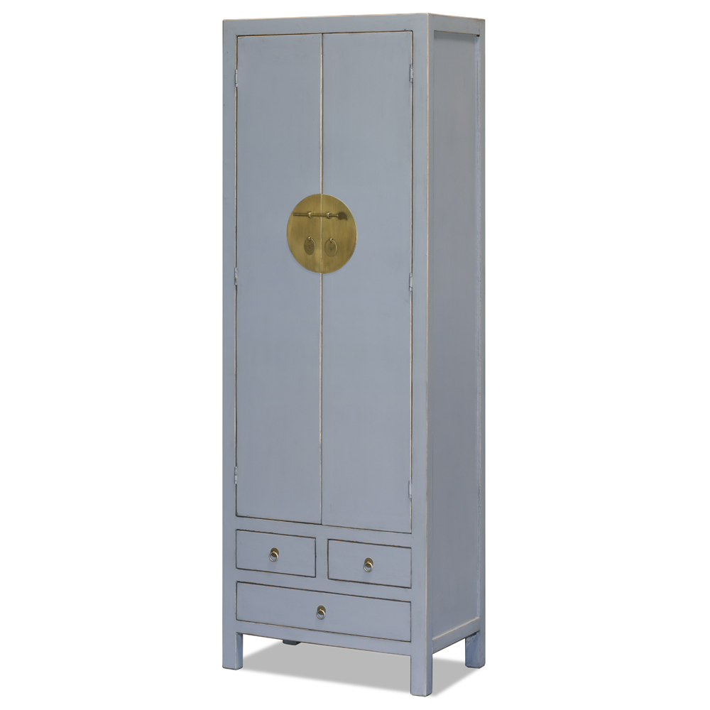 Distressed Pastel Blue Elmwood Chinese Ming Armoire