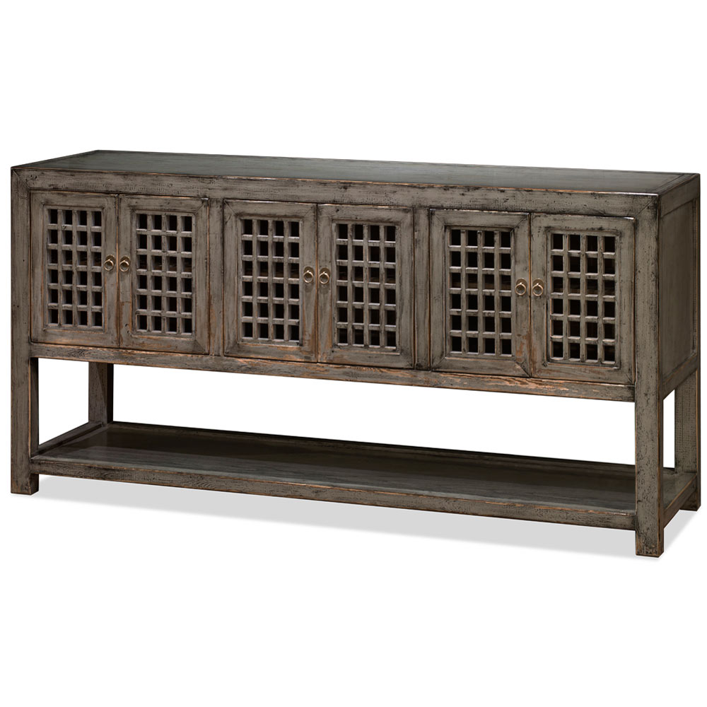 Distressed Gray Elmwood Dynasty Asian Sideboard