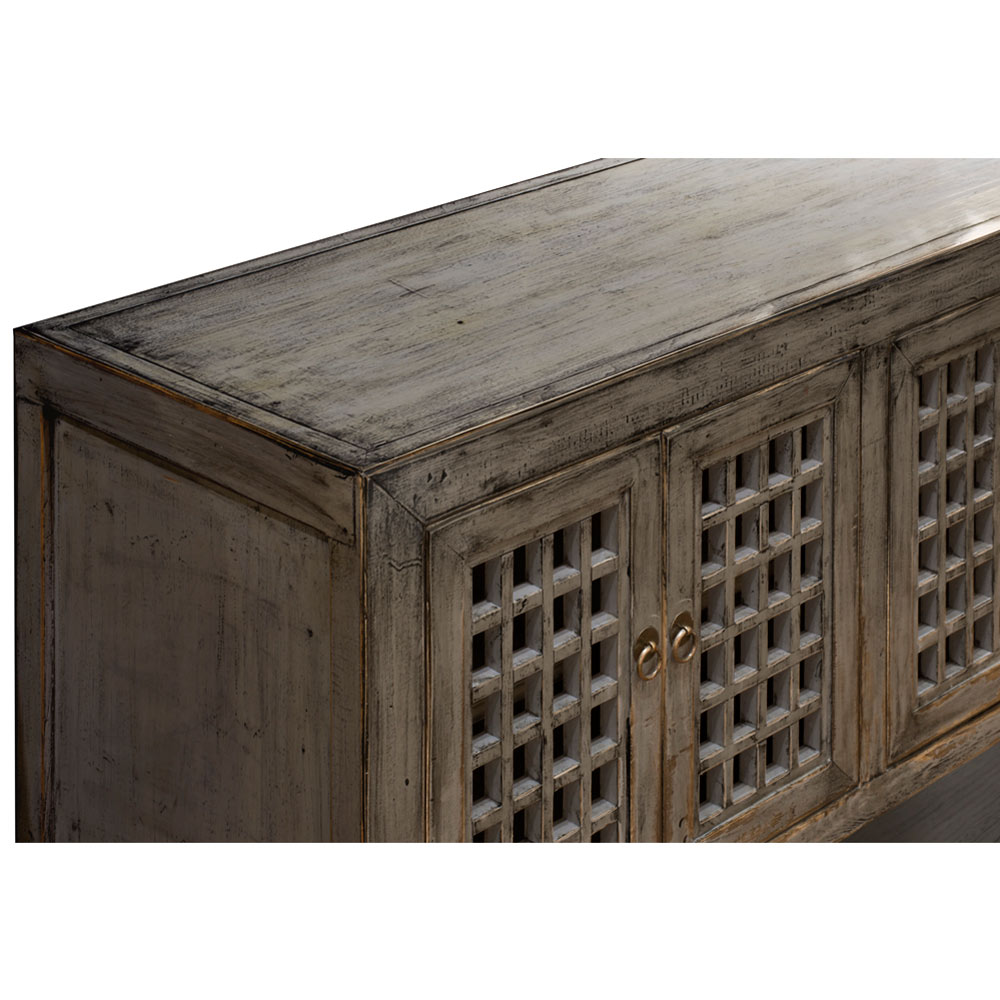 Distressed Gray Elmwood Dynasty Asian Sideboard