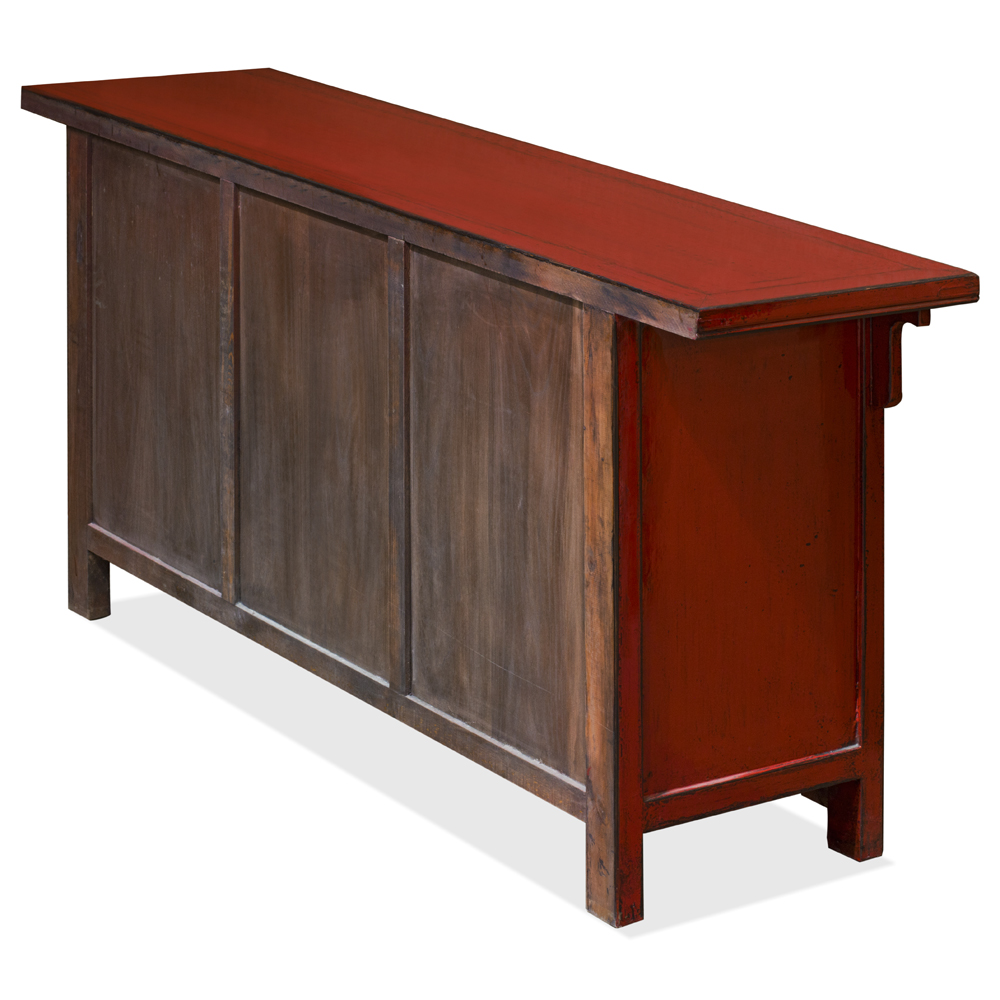 Distressed Red Elmwood Peking Oriental Altar Sideboard