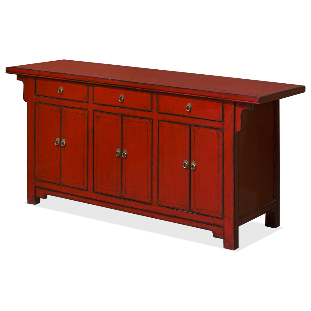 Distressed Red Elmwood Peking Oriental Altar Sideboard