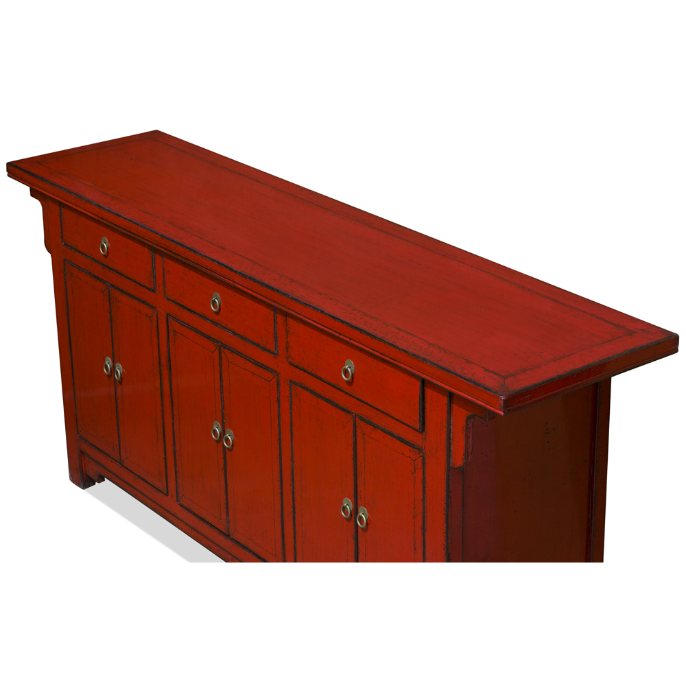 Distressed Red Elmwood Peking Oriental Altar Sideboard