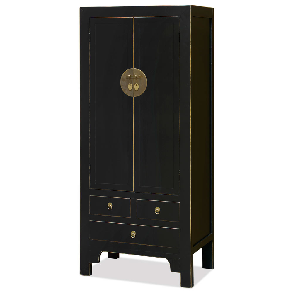 Distressed Black Elmwood Chinese Ming Armoire