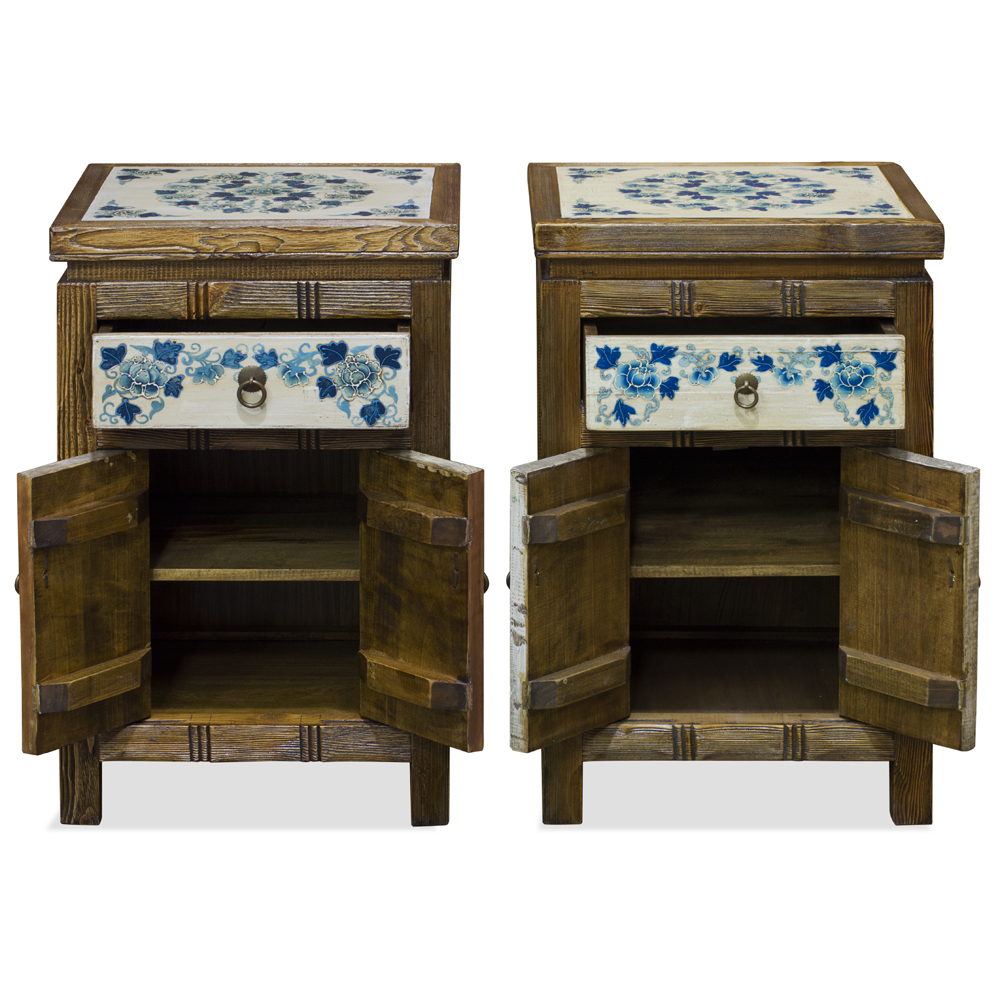 Distressed Blue and White Qing Hai Tibetan Cabinet Set