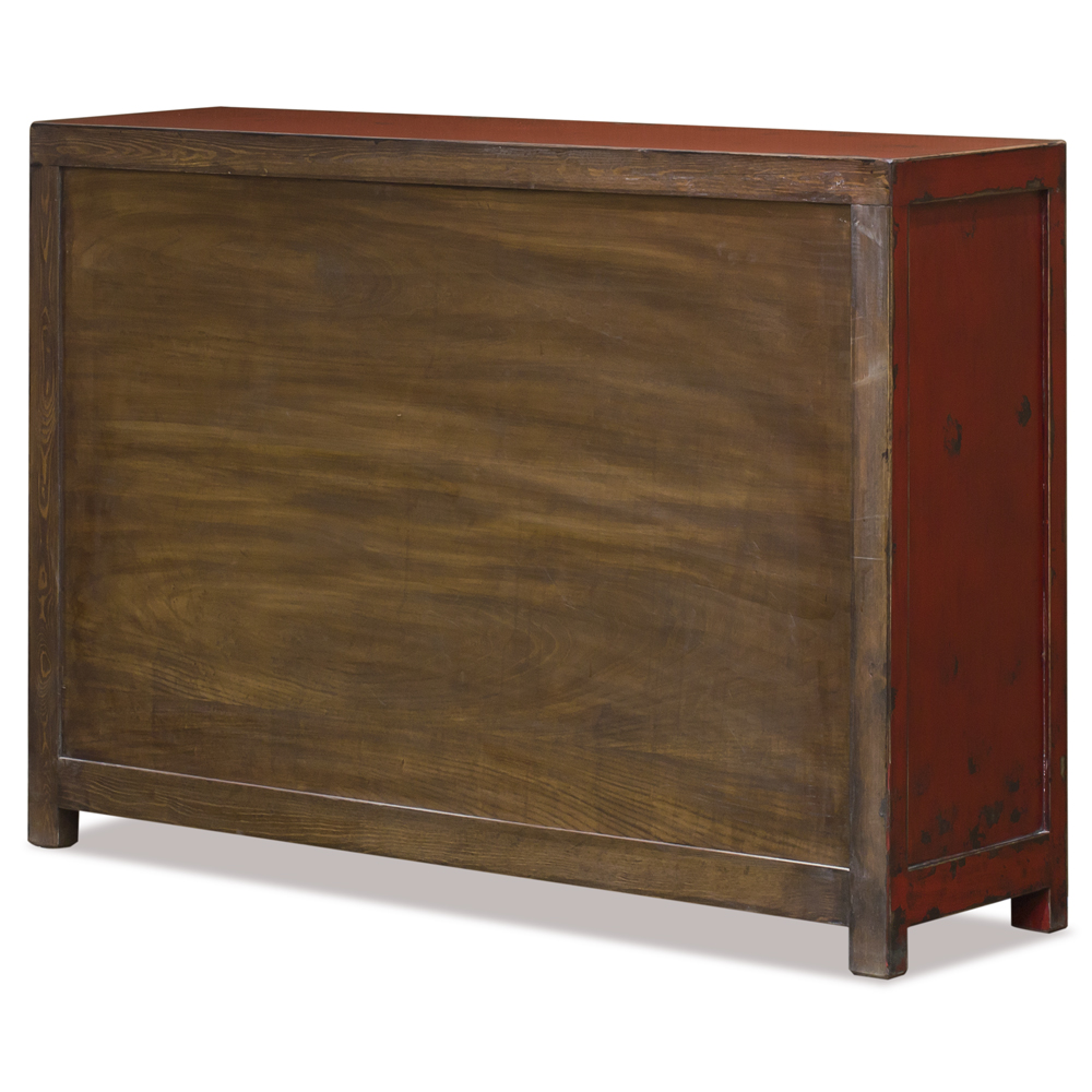 Distressed Red Elmwood Chinese Ming Sideboard