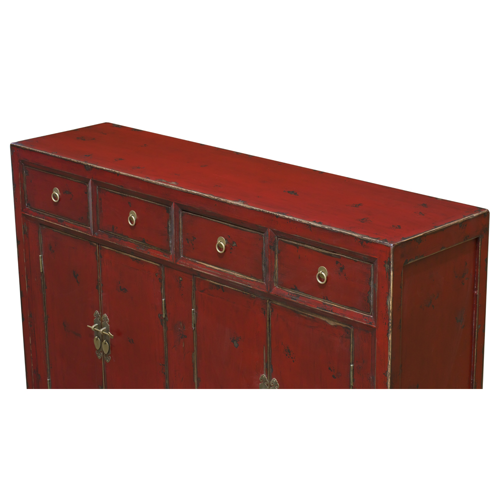 Distressed Red Elmwood Chinese Ming Sideboard