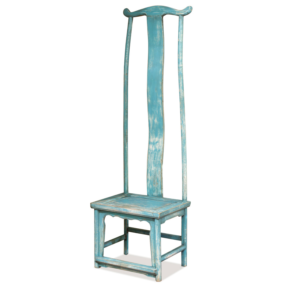 Distressed Powder Blue Elmwood Ming Tall Chair