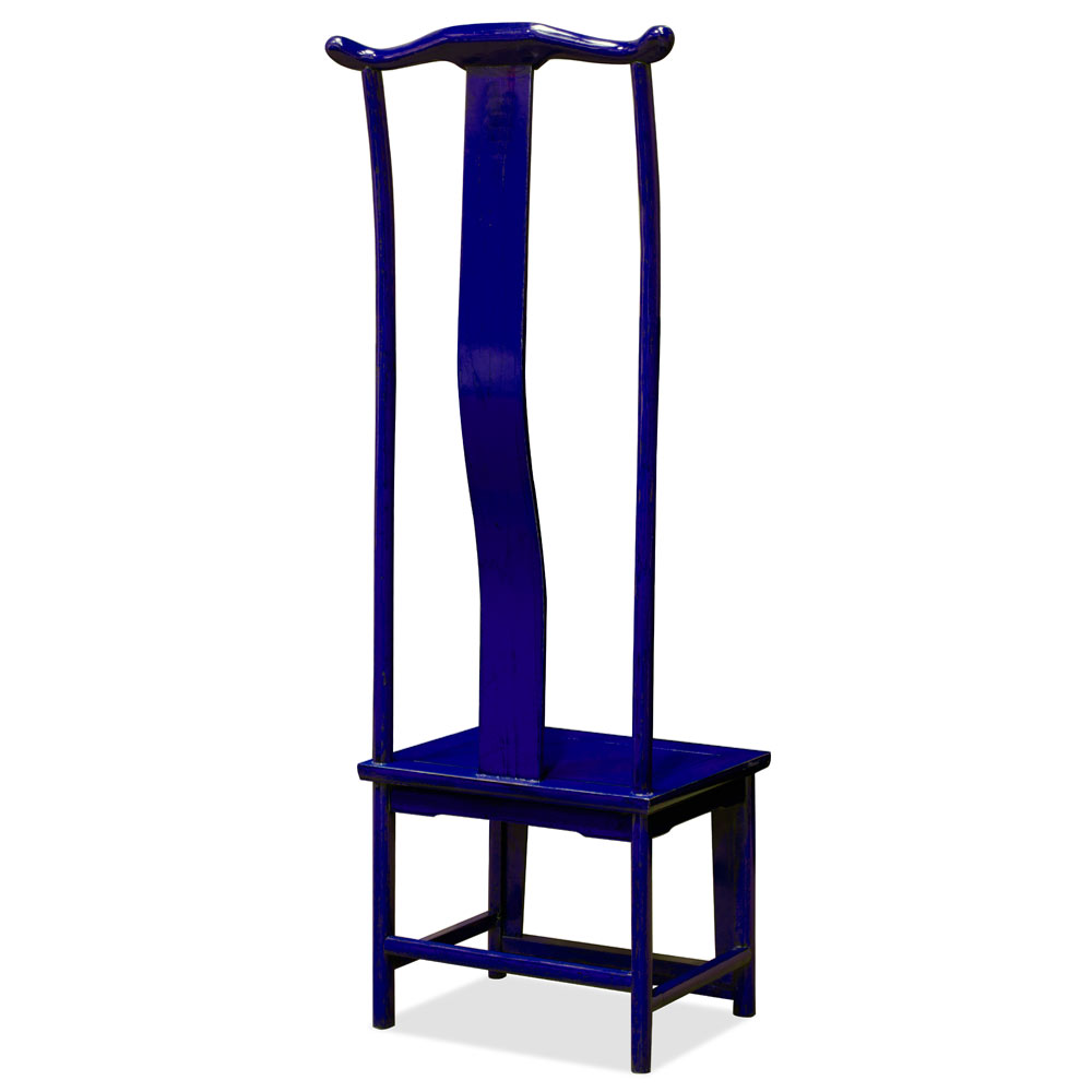 Distressed Navy Blue Elmwood Chinese Ming Tall Chair