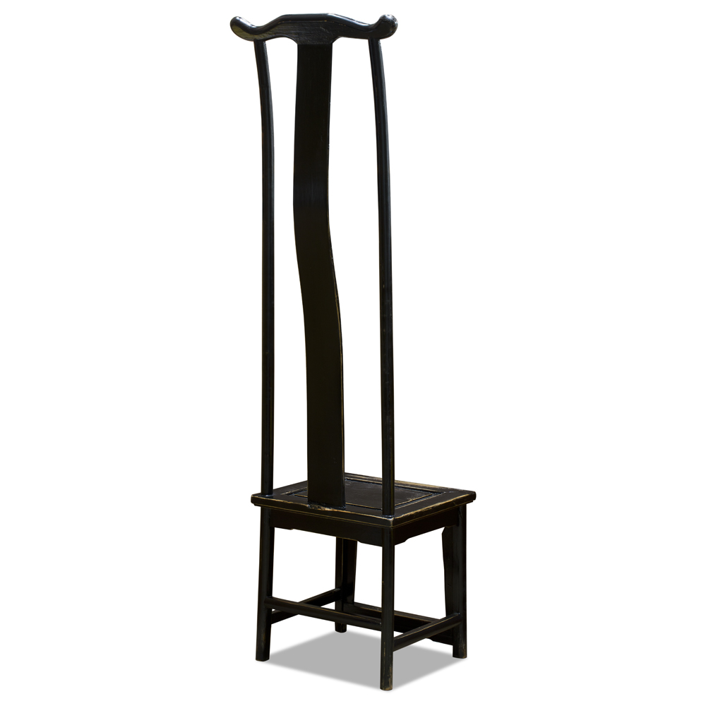 Distressed Black Elmwood Chinese Ming Tall Chair