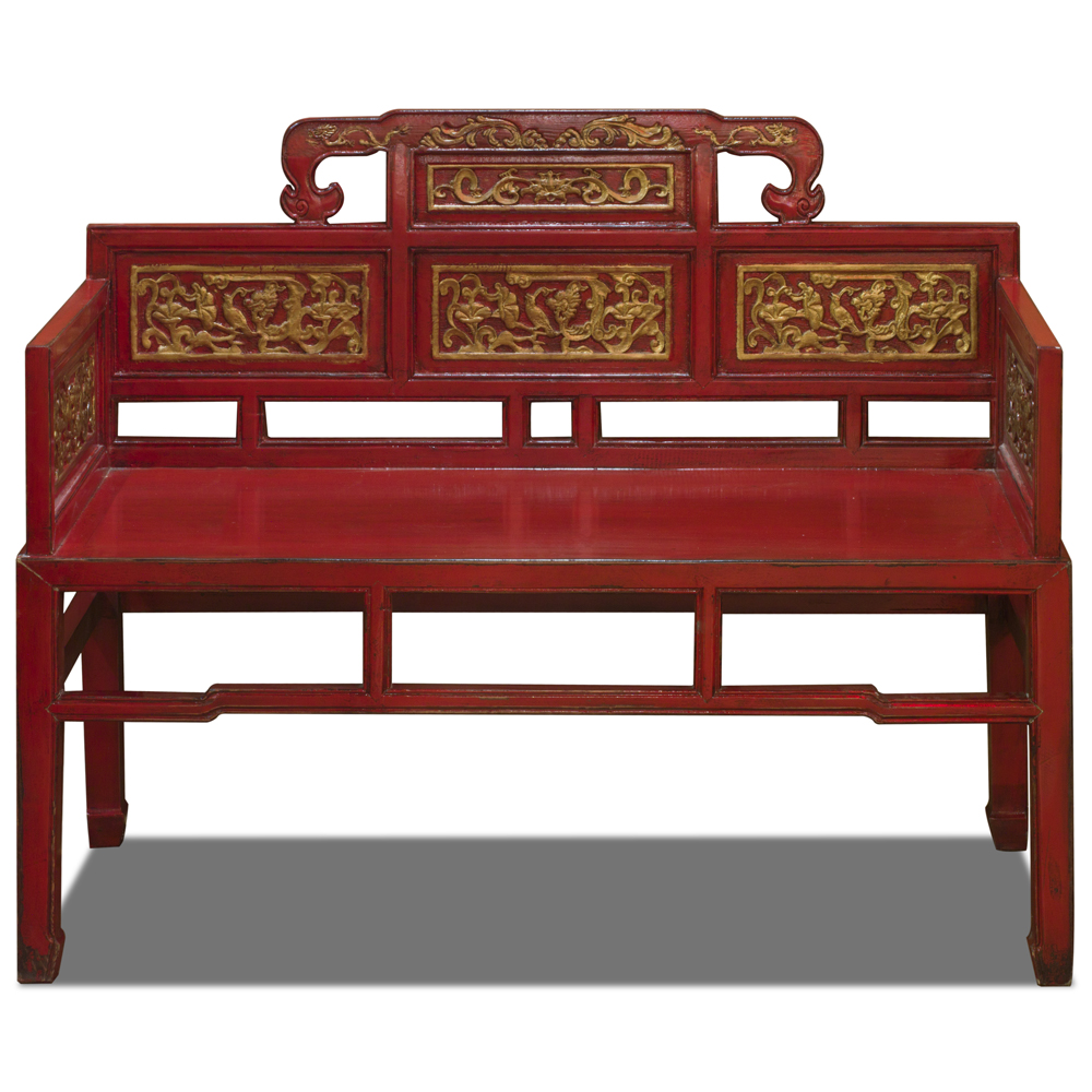 Red and Gold Gilt Elmwood Chinese Imperial Palace Chair