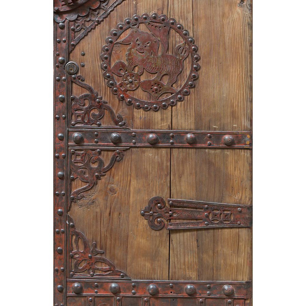 Vintage Chinese Temple Doors with Foo Dog Embellishments