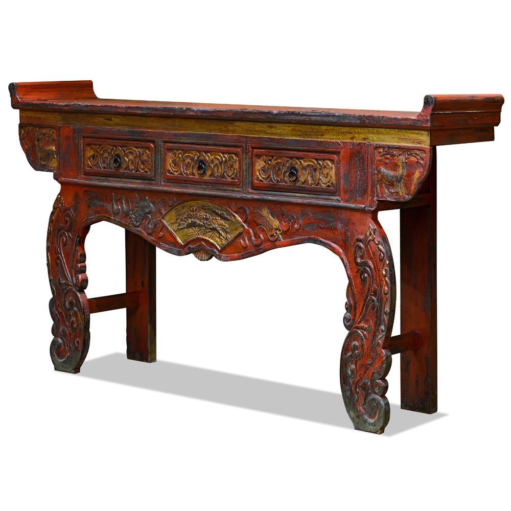 Vintage Elmwood Grand Imperial Oriental Altar Console Table