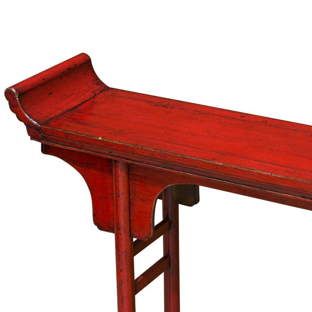 Distressed Red Elmwood Oriental Altar Style Console Table