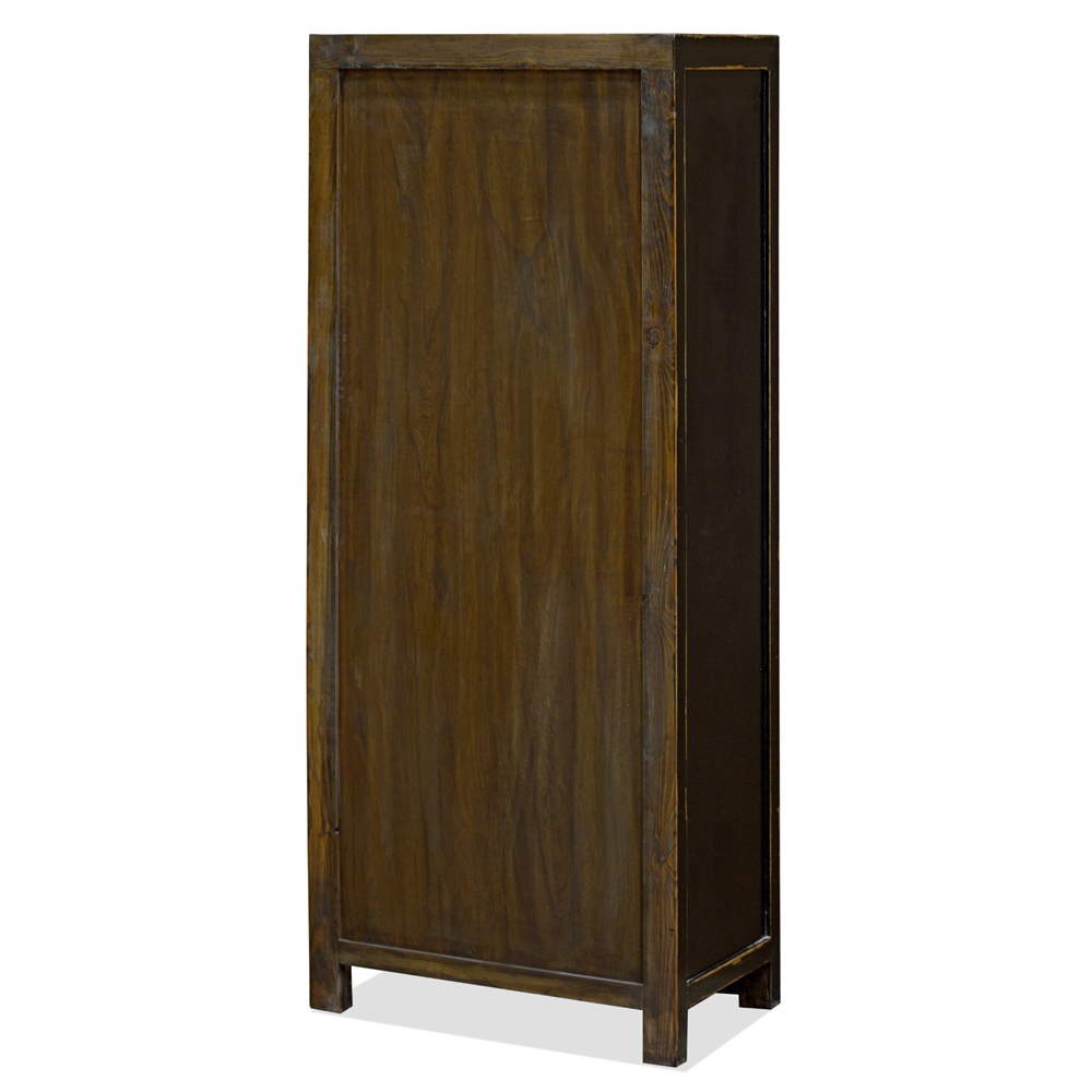 Black and Red Elmwood Tibetan Tall Storage Cabinet