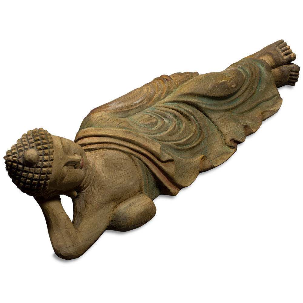 Vintage Reclining Buddha Chinese Wooden Sculpture