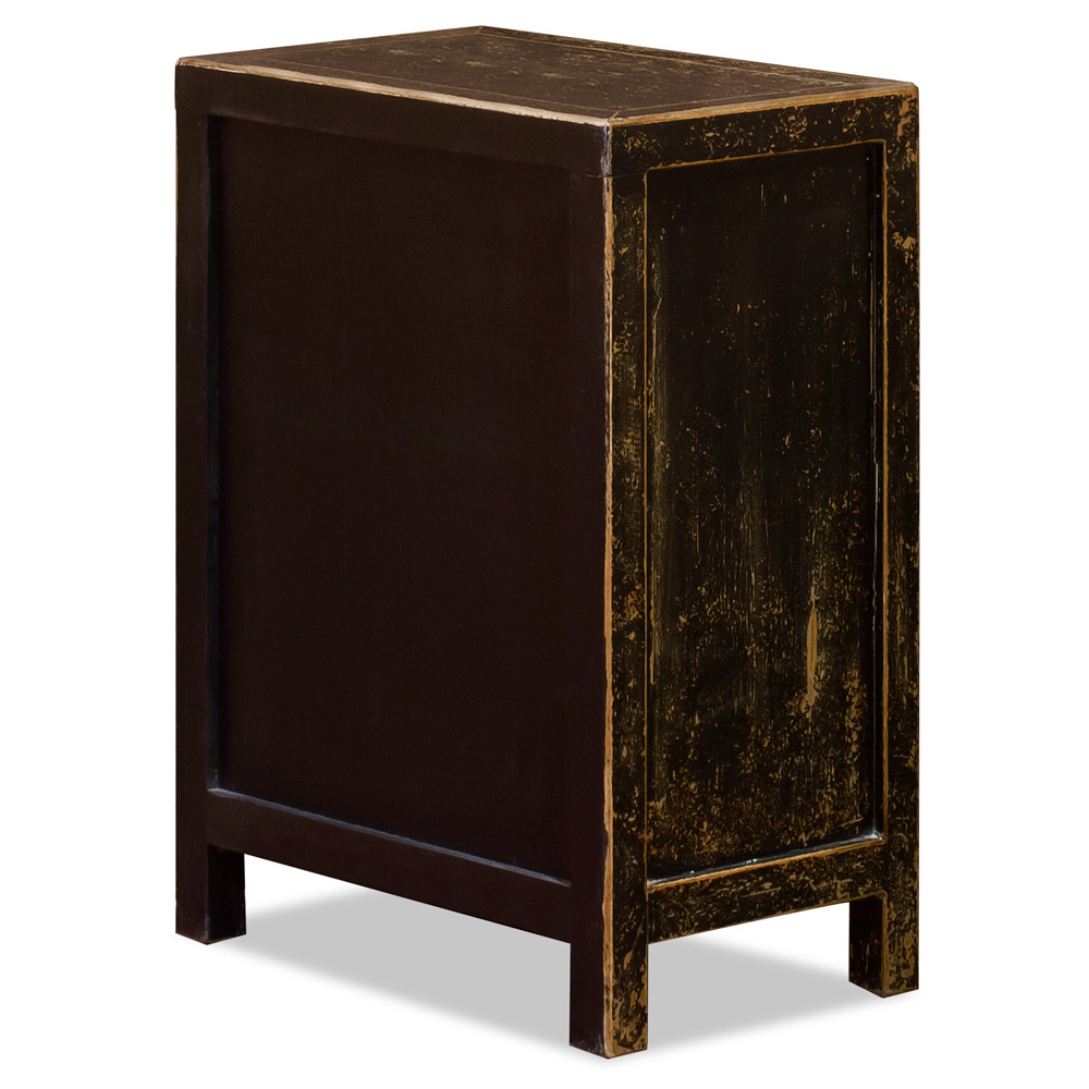 Distressed Black and Red Elmwood Petite Peking Asian Cabinet