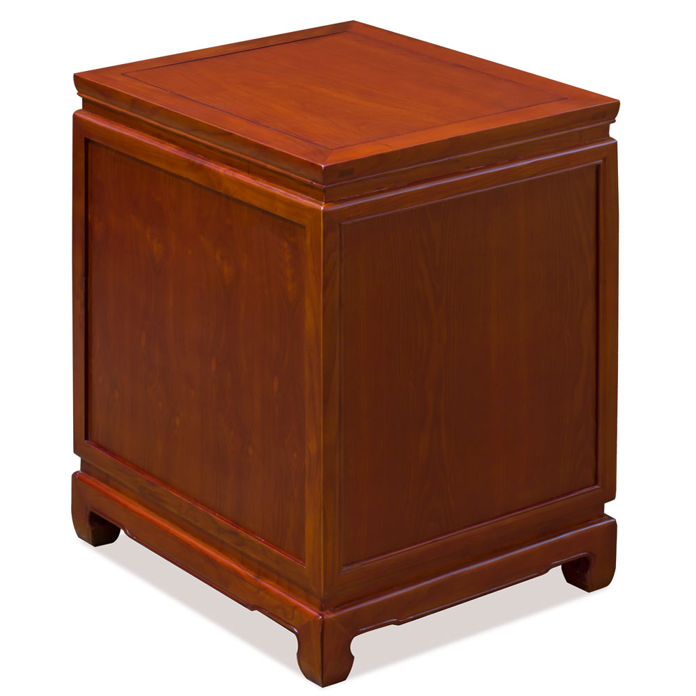 Natural Finish Elmwood Chinese Longevity Design Nightstand