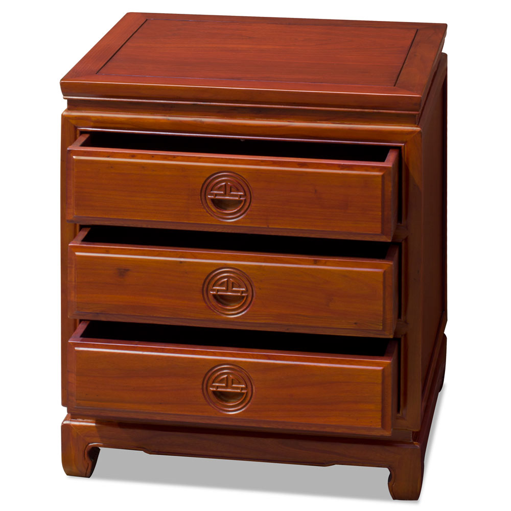 Natural Finish Elmwood Chinese Longevity Design Nightstand