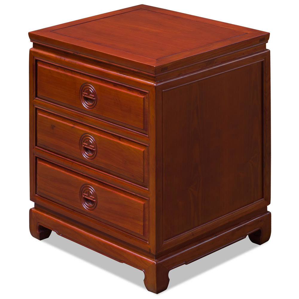 Natural Finish Elmwood Chinese Longevity Design Nightstand