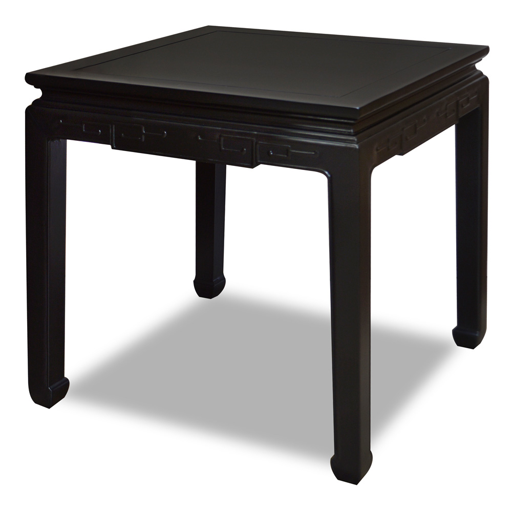 Matte Black Elmwood Chinese Key Motif Lamp Table