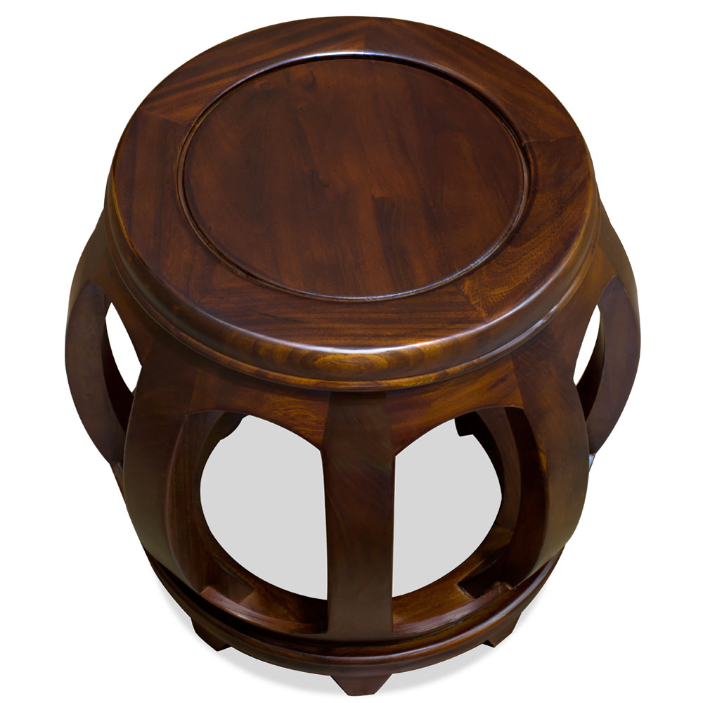 Mahogany Finish Elmwood Palace Oriental Small Drum Stool