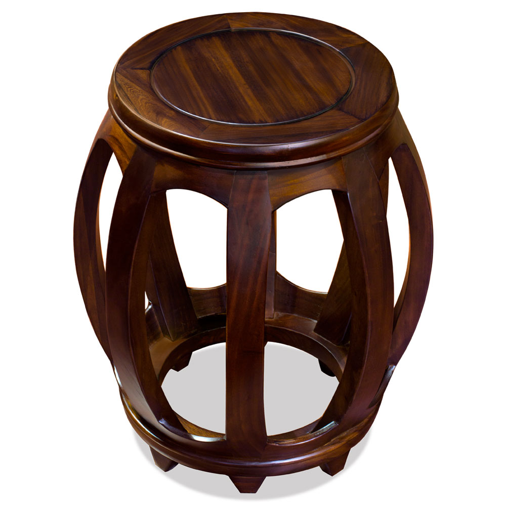 Mahogany Finish Elmwood Palace Oriental Drum Stool