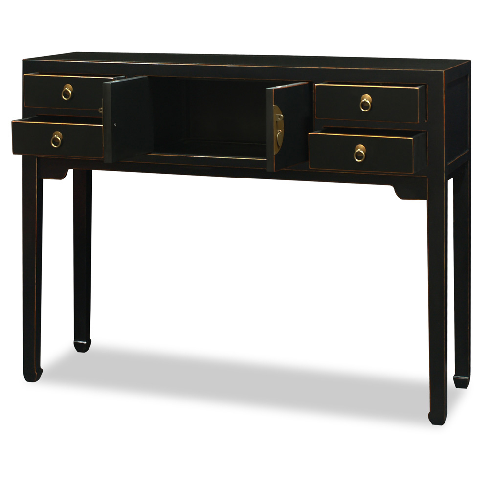 Distressed Black Elmwood Chinese Mandarin Console