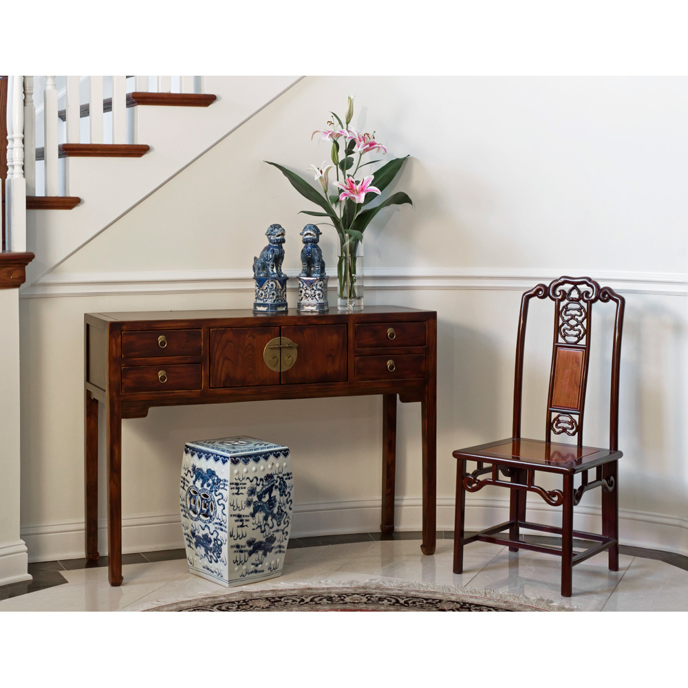 Mahogany Finish Elmwood Chinese Mandarin Console