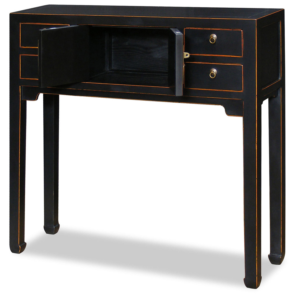 Distressed Black Petite Elmwood Chinese Mandarin Console