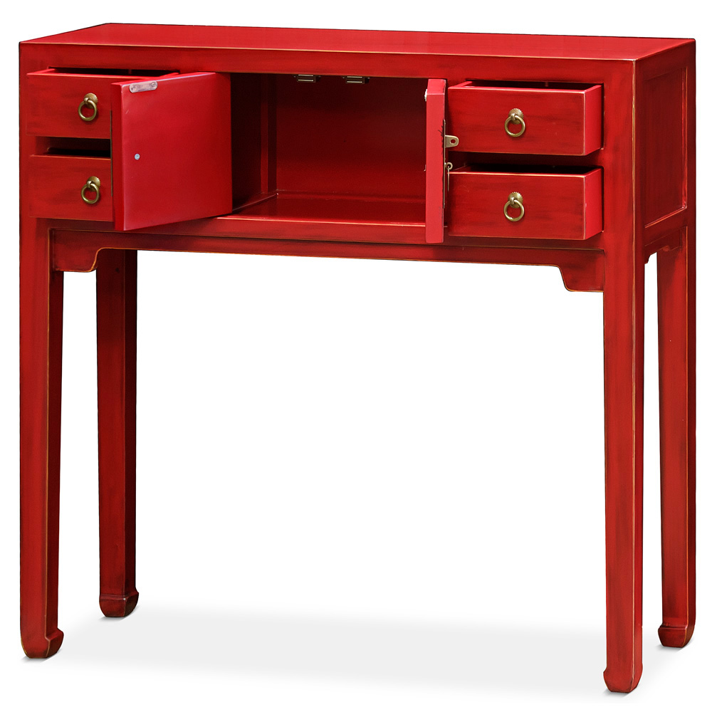 Distressed Red Petite Elmwood Chinese Mandarin Console