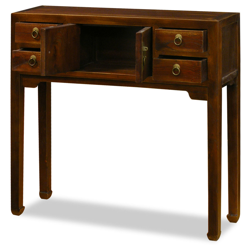 Mahogany Finish Elmwood Petite Chinese Mandarin Console