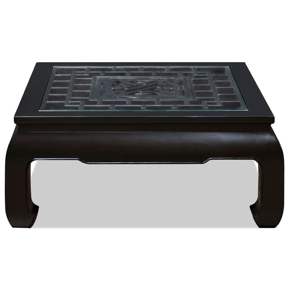 Black Elmwood Longevity Square Asian Coffee Table