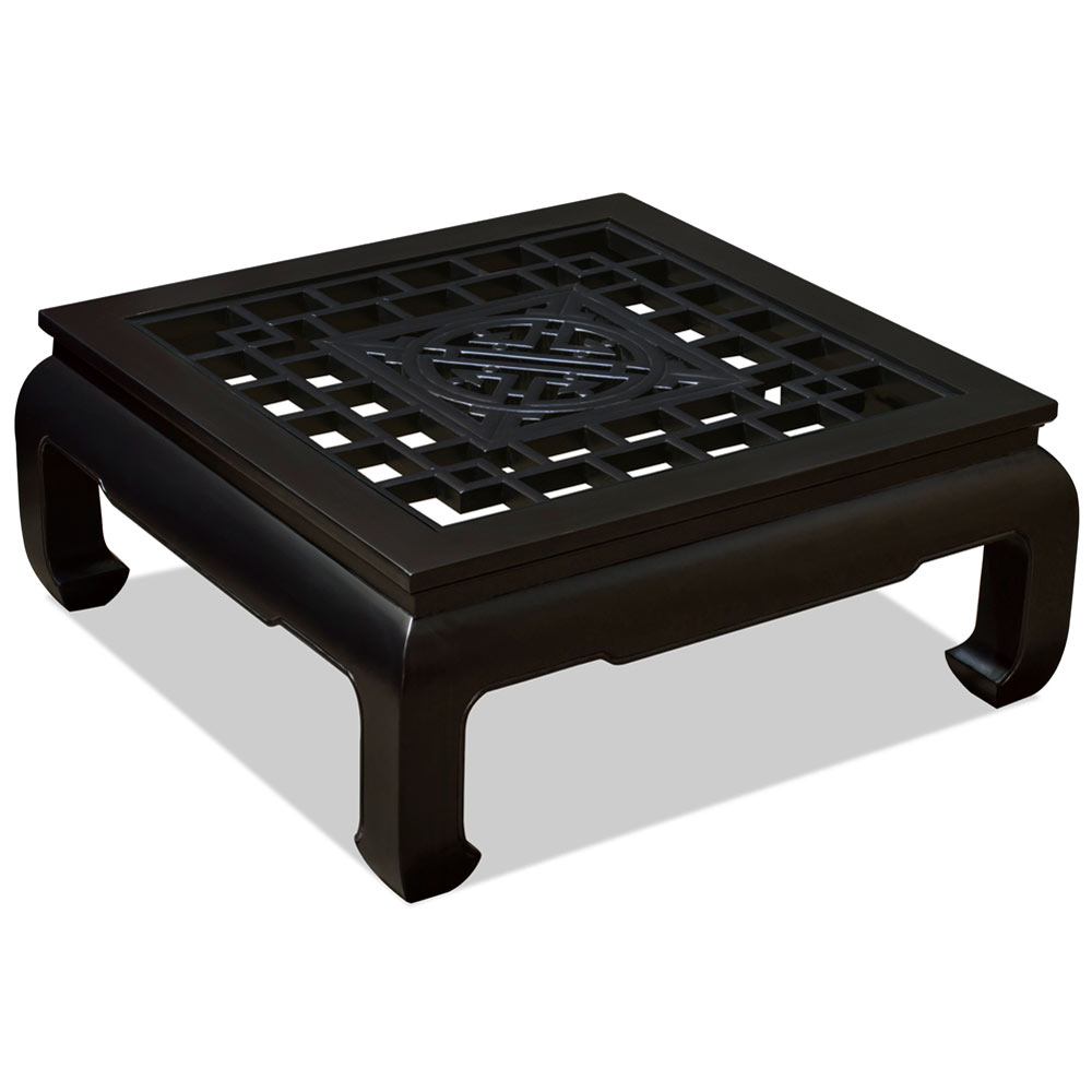 Black Elmwood Longevity Square Asian Coffee Table