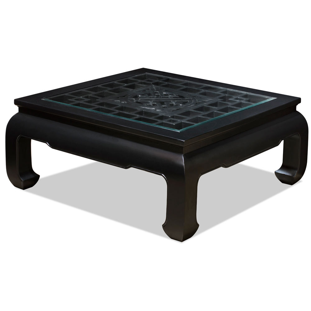 Black Elmwood Longevity Square Asian Coffee Table