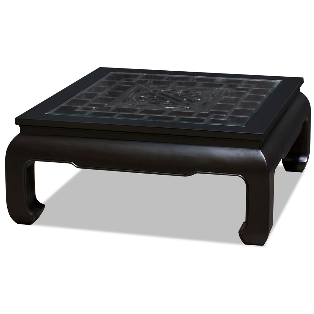 Black Elmwood Longevity Square Asian Coffee Table