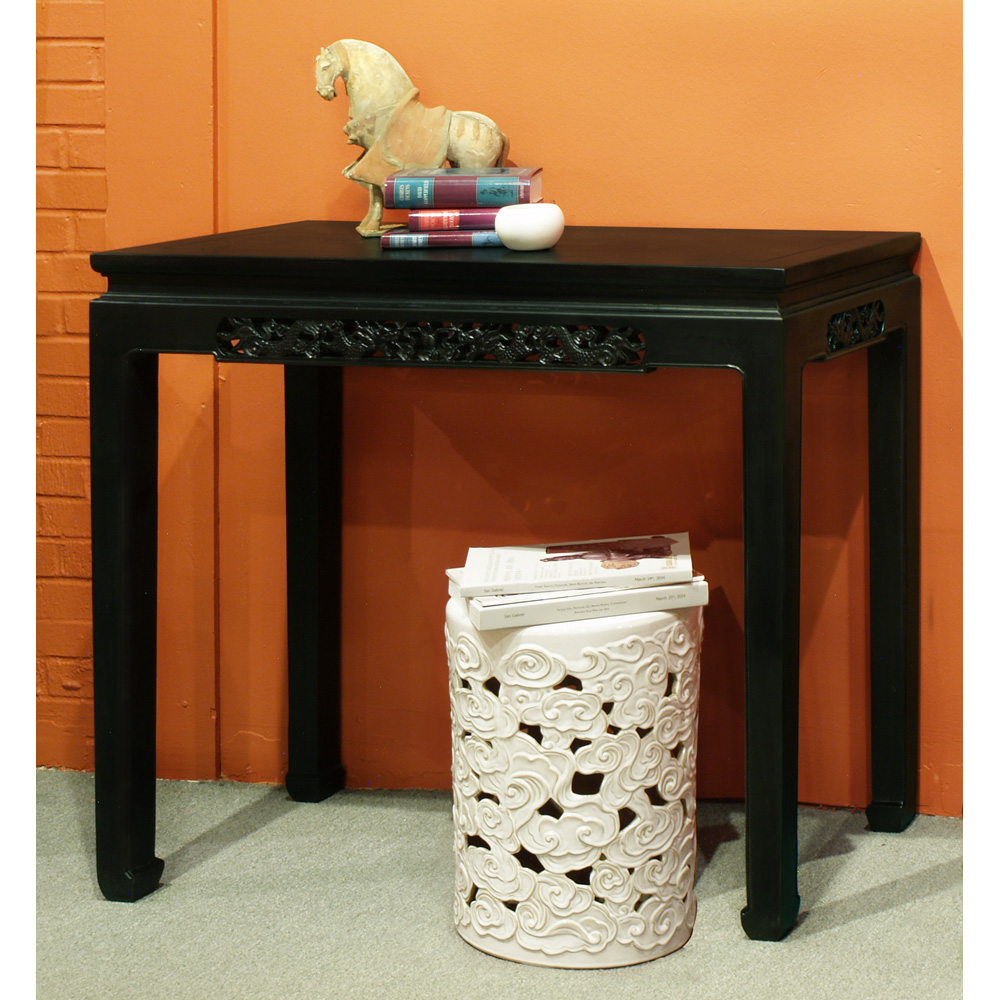 Black Elmwood Dragon Motif Asian Console Table