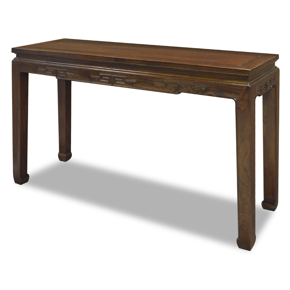 Light Espresso Elmwood Chinese Key Motif Asian Console Table