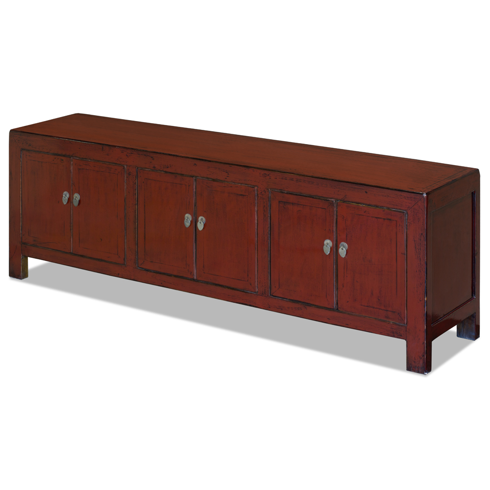 Distressed Red Elmwood Kang Asian Media Cabinet