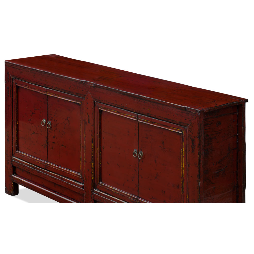 Distressed Dark Red Elmwood Asian Gansu Cabinet