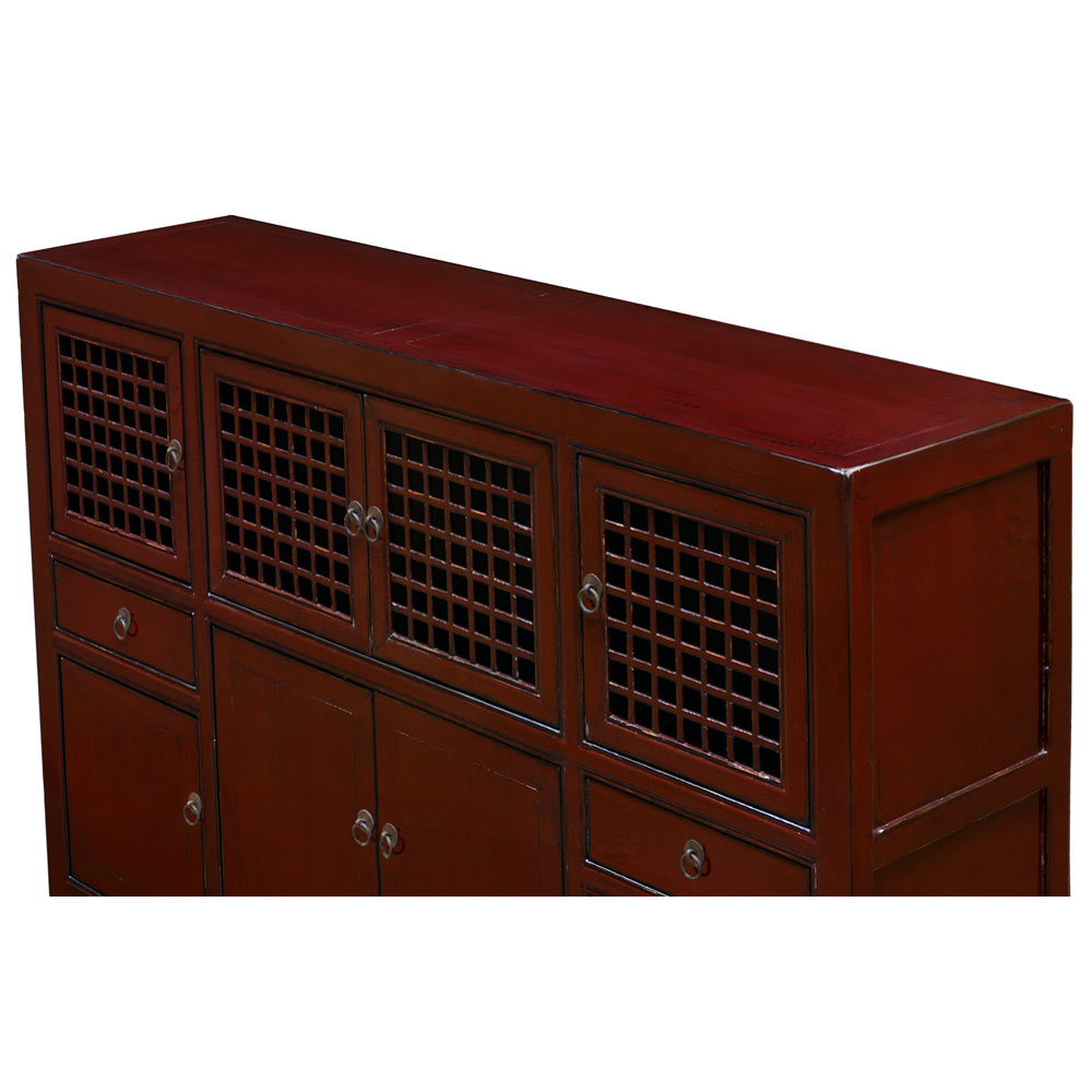 Distressed Dark Red Elmwood Chinese Mandarin Cabinet