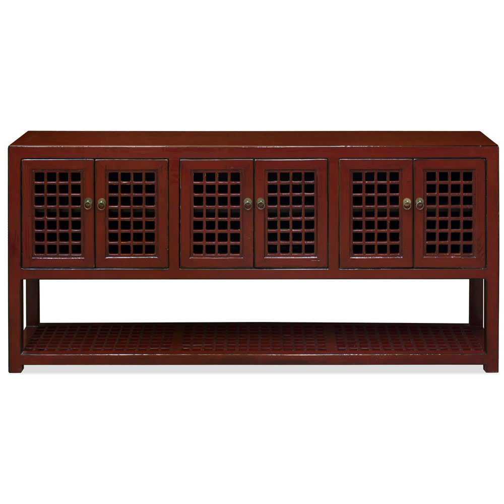 Distressed Dark Red Elmwood Chinese Dynasty Sideboard